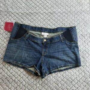 Isabel‎ Maternity Blue Denim Mid-Shorts With Expandable Side Panels Size 16